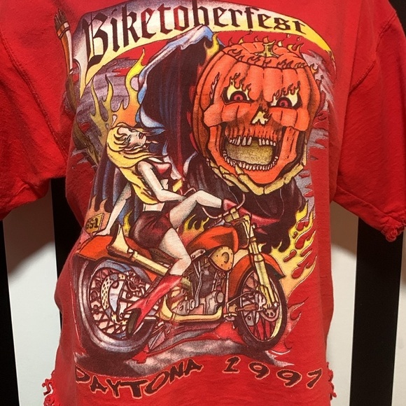 1997 Daytona Biketoberfest Halloween Pin-Up/Motorcycle Custom Fringe Retro Tee - Picture 3 of 11